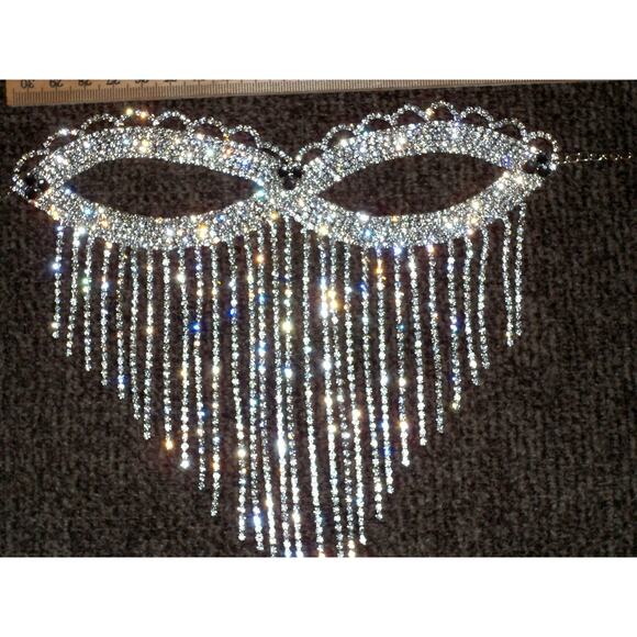 Harem mask, silver rhinestone mask, dangle costume masquerade ball cosplay mask - Picture 1 of 5